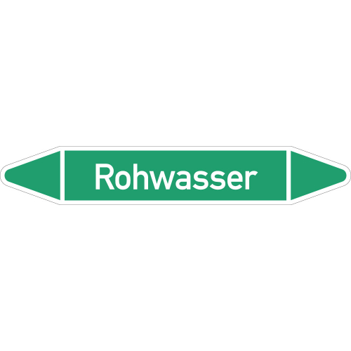 Rohrleitungsetikett Rohwasser, gemäß DIN 2403, grün-weiß, für Rohre mit Ø 60 - 90 mm, Standardfolie, 310 x 52 mm, 3 St./Bogen Rohrleitungsetikett Rohwasser, gemäß DIN 2403, grün-weiß, für Rohre mit Ø 60 - 90 mm, Standardfolie, 310 x 52 mm, 3 St./Bogen