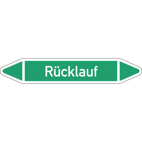 Rohrleitungsetikett Rücklauf, gemäß DIN 2403, grün-weiß, für Rohre mit Ø 15 - 25 mm, Standardfolie, 96 x 17 mm, 8 St./Bogen Rohrleitungsetikett Rücklauf, gemäß DIN 2403, grün-weiß, für Rohre mit Ø 15 - 25 mm, Standardfolie, 96 x 17 mm, 8 St./Bogen