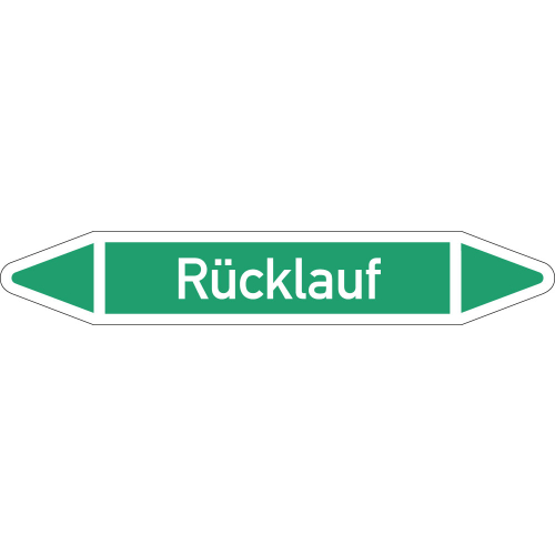 Rohrleitungsetikett Rücklauf, gemäß DIN 2403, grün-weiß, für Rohre mit Ø 25 - 40 mm, Standardfolie, 154 x 26 mm, 5 St./Bogen