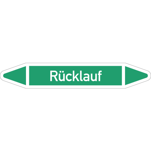 Rohrleitungsetikett Rücklauf, gemäß DIN 2403, grün-weiß, für Rohre mit Ø 40 - 60 mm, Standardfolie, 218 x 37 mm, 5 St./Bogen Rohrleitungsetikett Rücklauf, gemäß DIN 2403, grün-weiß, für Rohre mit Ø 40 - 60 mm, Standardfolie, 218 x 37 mm, 5 St./Bogen