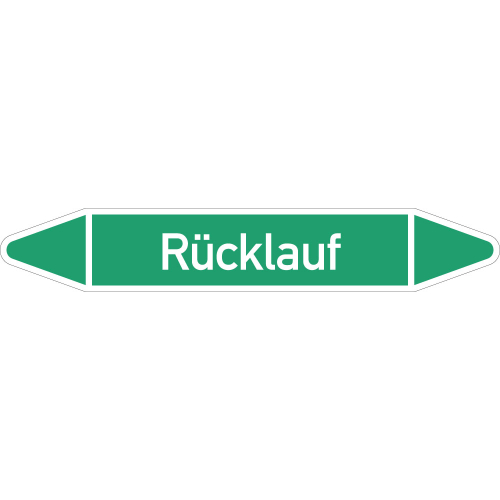 Rohrleitungsetikett Rücklauf, gemäß DIN 2403, grün-weiß, für Rohre mit Ø 60 - 90 mm, Standardfolie, 310 x 52 mm, 3 St./Bogen Rohrleitungsetikett Rücklauf, gemäß DIN 2403, grün-weiß, für Rohre mit Ø 60 - 90 mm, Standardfolie, 310 x 52 mm, 3 St./Bogen