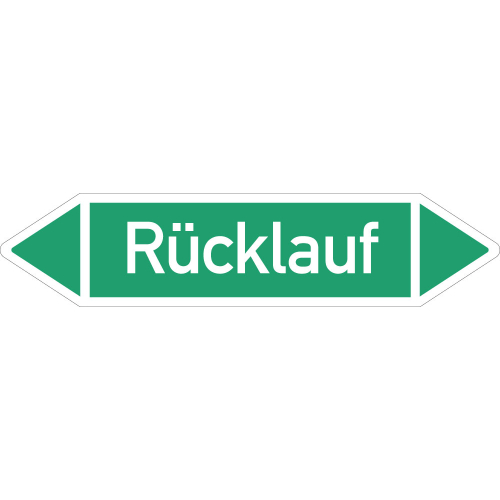 Rohrleitungsetikett Rücklauf, gemäß DIN 2403, grün-weiß, für Rohre mit Ø ab 90 mm, Standardfolie, 440 x 100 mm, 2 St./Bogen Rohrleitungsetikett Rücklauf, gemäß DIN 2403, grün-weiß, für Rohre mit Ø ab 90 mm, Standardfolie, 440 x 100 mm, 2 St./Bogen