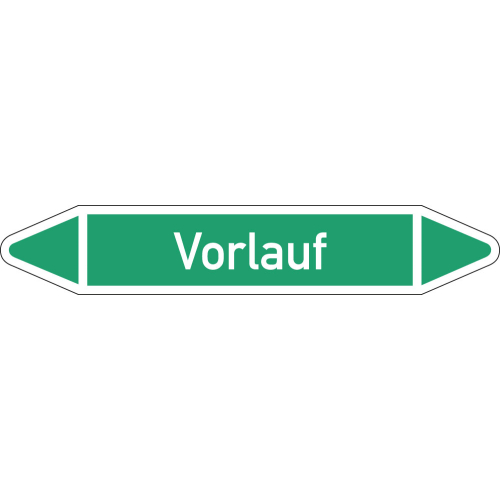 Rohrleitungsetikett Vorlauf, gemäß DIN 2403, grün-weiß, für Rohre mit Ø 15 - 25 mm, Standardfolie, 96 x 17 mm, 8 St./Bogen Rohrleitungsetikett Vorlauf, gemäß DIN 2403, grün-weiß, für Rohre mit Ø 15 - 25 mm, Standardfolie, 96 x 17 mm, 8 St./Bogen