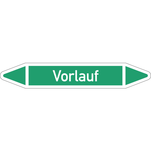 Rohrleitungsetikett Vorlauf, gemäß DIN 2403, grün-weiß, für Rohre mit Ø 25 - 40 mm, Standardfolie, 154 x 26 mm, 5 St./Bogen Rohrleitungsetikett Vorlauf, gemäß DIN 2403, grün-weiß, für Rohre mit Ø 25 - 40 mm, Standardfolie, 154 x 26 mm, 5 St./Bogen