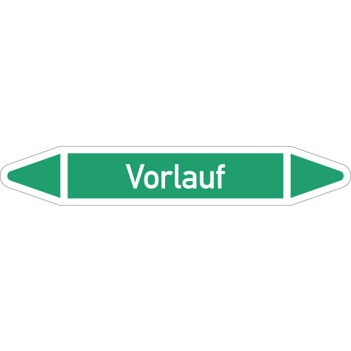 Rohrleitungsetikett Vorlauf, gemäß DIN 2403, grün-weiß, für Rohre mit Ø 40 - 60 mm, Standardfolie, 218 x 37 mm, 5 St./Bogen Rohrleitungsetikett Vorlauf, gemäß DIN 2403, grün-weiß, für Rohre mit Ø 40 - 60 mm, Standardfolie, 218 x 37 mm, 5 St./Bogen