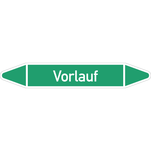 Rohrleitungsetikett Vorlauf, gemäß DIN 2403, grün-weiß, für Rohre mit Ø 60 - 90 mm, Standardfolie, 310 x 52 mm, 3 St./Bogen