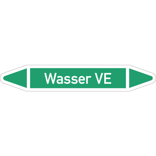 Rohrleitungsetikett Wasser VE, gemäß DIN 2403, grün-weiß, für Rohre mit Ø 40 - 60 mm, Standardfolie, 218 x 37 mm, 5 St./Bogen