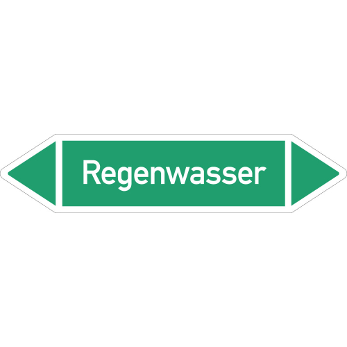 Rohrleitungsetikett Regenwasser, gemäß DIN 2403, grün-weiß, für Rohre mit Ø ab 90 mm, Standardfolie, 440 x 100 mm, 2 St./Bogen Rohrleitungsetikett Regenwasser, gemäß DIN 2403, grün-weiß, für Rohre mit Ø ab 90 mm, Standardfolie, 440 x 100 mm, 2 St./Bogen