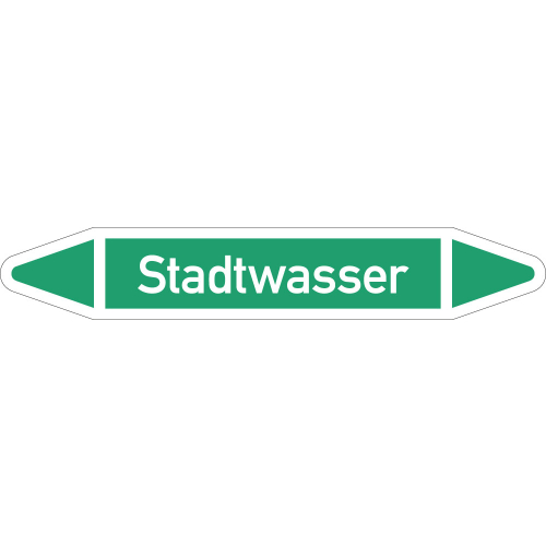 Rohrleitungsetikett Stadtwasser, gemäß DIN 2403, grün-weiß, für Rohre mit Ø 40 - 60 mm, Standardfolie, 218 x 37 mm, 5 St./Bogen Rohrleitungsetikett Stadtwasser, gemäß DIN 2403, grün-weiß, für Rohre mit Ø 40 - 60 mm, Standardfolie, 218 x 37 mm, 5 St./Bogen