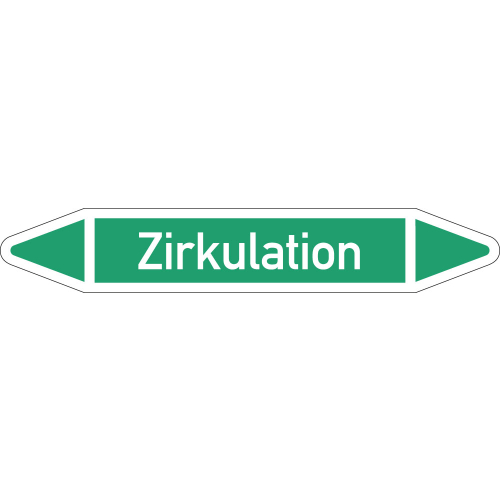 Rohrleitungsetikett Zirkulation, gemäß DIN 2403, grün-weiß, für Rohre mit Ø 25 - 40 mm, Standardfolie, 154 x 26 mm, 5 St./Bogen Rohrleitungsetikett Zirkulation, gemäß DIN 2403, grün-weiß, für Rohre mit Ø 25 - 40 mm, Standardfolie, 154 x 26 mm, 5 St./Bogen