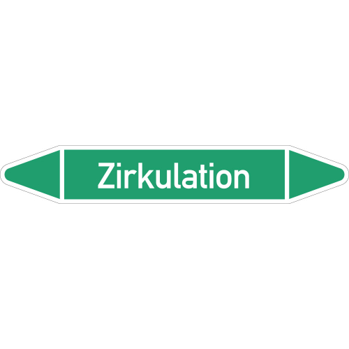 Rohrleitungsetikett Zirkulation, gemäß DIN 2403, grün-weiß, für Rohre mit Ø 60 - 90 mm, Standardfolie, 310 x 52 mm, 3 St./Bogen