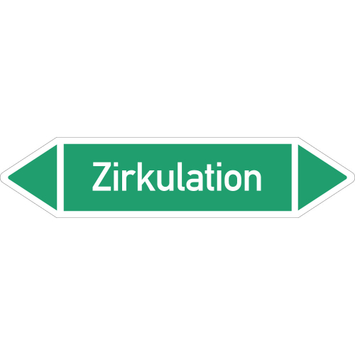 Rohrleitungsetikett Zirkulation, gemäß DIN 2403, grün-weiß, für Rohre mit Ø ab 90 mm, Standardfolie, 440 x 100 mm, 2 St./Bogen