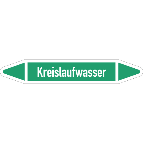 Rohrleitungsetikett Kreislaufwasser, gemäß DIN 2403, grün-weiß, für Rohre mit Ø 40 - 60 mm, Standardfolie, 218 x 37 mm, 5 St./Bogen