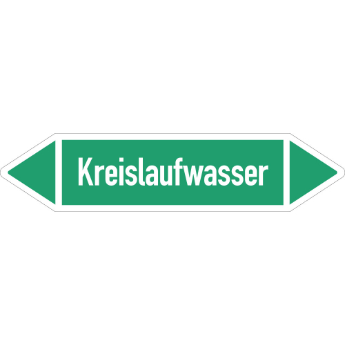 Rohrleitungsetikett Kreislaufwasser, gemäß DIN 2403, grün-weiß, für Rohre mit Ø ab 90 mm, Standardfolie, 440 x 100 mm, 2 St./Bogen