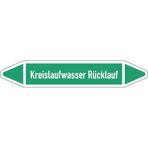 Rohrleitungsetikett Kreislaufwasser Rücklauf, gemäß DIN 2403, grün-weiß, für Rohre mit Ø 15 - 25 mm, Standardfolie, 96 x 17 mm, 8 St./Bogen Rohrleitungsetikett Kreislaufwasser Rücklauf, gemäß DIN 2403, grün-weiß, für Rohre mit Ø 15 - 25 mm, Standardfolie, 96 x 17 mm, 8 St./Bogen