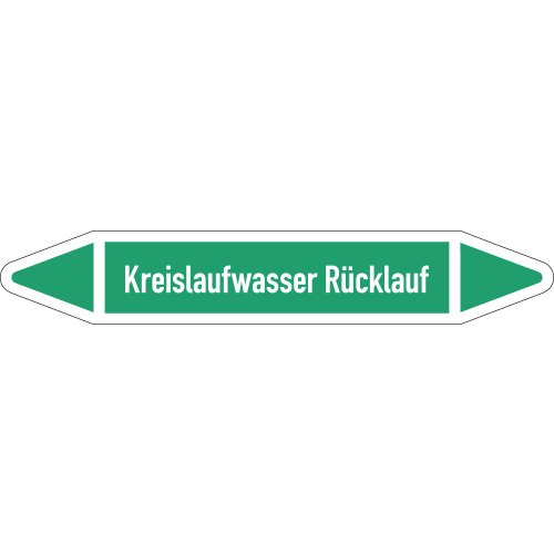 Rohrleitungsetikett Kreislaufwasser Rücklauf, gemäß DIN 2403, grün-weiß, für Rohre mit Ø 25 - 40 mm, Standardfolie, 154 x 26 mm, 5 St./Bogen Rohrleitungsetikett Kreislaufwasser Rücklauf, gemäß DIN 2403, grün-weiß, für Rohre mit Ø 25 - 40 mm, Standardfolie, 154 x 26 mm, 5 St./Bogen