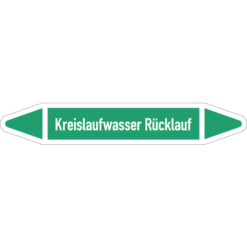 Rohrleitungsetikett Kreislaufwasser Rücklauf, gemäß DIN 2403, grün-weiß, für Rohre mit Ø 40 - 60 mm, Standardfolie, 218 x 37 mm, 5 St./Bogen Rohrleitungsetikett Kreislaufwasser Rücklauf, gemäß DIN 2403, grün-weiß, für Rohre mit Ø 40 - 60 mm, Standardfolie, 218 x 37 mm, 5 St./Bogen