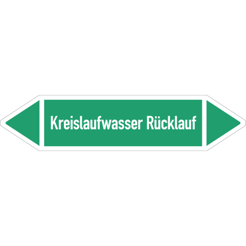 Rohrleitungsetikett Kreislaufwasser Rücklauf, gemäß DIN 2403, grün-weiß, für Rohre mit Ø ab 90 mm, Standardfolie, 440 x 100 mm, 2 St./Bogen Rohrleitungsetikett Kreislaufwasser Rücklauf, gemäß DIN 2403, grün-weiß, für Rohre mit Ø ab 90 mm, Standardfolie, 440 x 100 mm, 2 St./Bogen