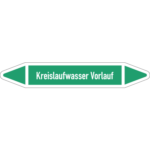 Rohrleitungsetikett Kreislaufwasser Vorlauf, gemäß DIN 2403, grün-weiß, für Rohre mit Ø 25 - 40 mm, Standardfolie, 154 x 26 mm, 5 St./Bogen Rohrleitungsetikett Kreislaufwasser Vorlauf, gemäß DIN 2403, grün-weiß, für Rohre mit Ø 25 - 40 mm, Standardfolie, 154 x 26 mm, 5 St./Bogen