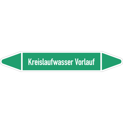 Rohrleitungsetikett Kreislaufwasser Vorlauf, gemäß DIN 2403, grün-weiß, für Rohre mit Ø 60 - 90 mm, Standardfolie, 310 x 52 mm, 3 St./Bogen Rohrleitungsetikett Kreislaufwasser Vorlauf, gemäß DIN 2403, grün-weiß, für Rohre mit Ø 60 - 90 mm, Standardfolie, 310 x 52 mm, 3 St./Bogen