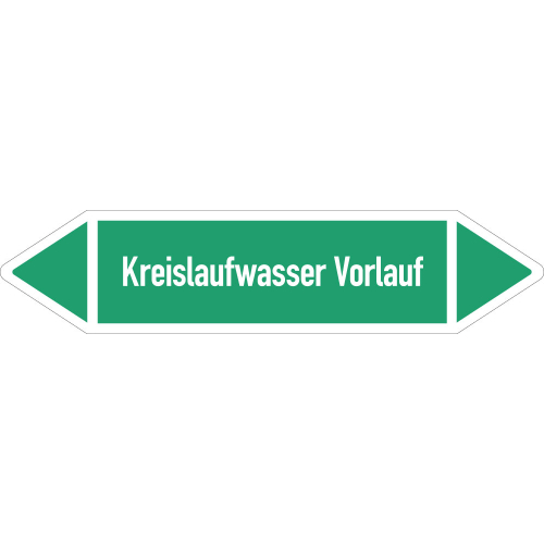Rohrleitungsetikett Kreislaufwasser Vorlauf, gemäß DIN 2403, grün-weiß, für Rohre mit Ø ab 90 mm, Standardfolie, 440 x 100 mm, 2 St./Bogen Rohrleitungsetikett Kreislaufwasser Vorlauf, gemäß DIN 2403, grün-weiß, für Rohre mit Ø ab 90 mm, Standardfolie, 440 x 100 mm, 2 St./Bogen