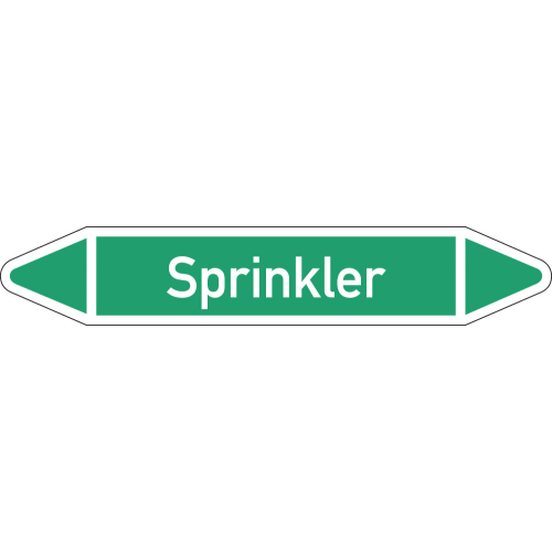 Rohrleitungsetikett Sprinkler, gemäß DIN 2403, grün-weiß, für Rohre mit Ø 15 - 25 mm, Standardfolie, 96 x 17 mm, 8 St./Bogen Rohrleitungsetikett Sprinkler, gemäß DIN 2403, grün-weiß, für Rohre mit Ø 15 - 25 mm, Standardfolie, 96 x 17 mm, 8 St./Bogen