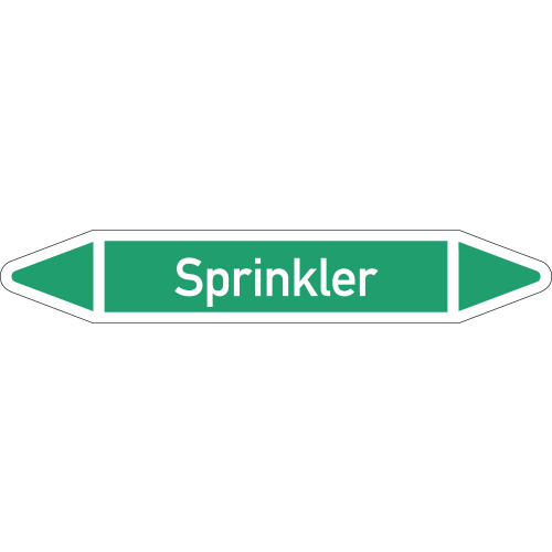 Rohrleitungsetikett Sprinkler, gemäß DIN 2403, grün-weiß, für Rohre mit Ø 25 - 40 mm, Standardfolie, 154 x 26 mm, 5 St./Bogen Rohrleitungsetikett Sprinkler, gemäß DIN 2403, grün-weiß, für Rohre mit Ø 25 - 40 mm, Standardfolie, 154 x 26 mm, 5 St./Bogen