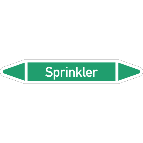 Rohrleitungsetikett Sprinkler, gemäß DIN 2403, grün-weiß, für Rohre mit Ø 40 - 60 mm, Standardfolie, 218 x 37 mm, 5 St./Bogen Rohrleitungsetikett Sprinkler, gemäß DIN 2403, grün-weiß, für Rohre mit Ø 40 - 60 mm, Standardfolie, 218 x 37 mm, 5 St./Bogen