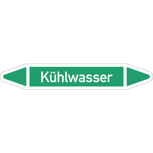 Rohrleitungsetikett Kühlwasser, gemäß DIN 2403, grün-weiß, für Rohre mit Ø 40 - 60 mm, Standardfolie, 218 x 37 mm, 5 St./Bogen Rohrleitungsetikett Kühlwasser, gemäß DIN 2403, grün-weiß, für Rohre mit Ø 40 - 60 mm, Standardfolie, 218 x 37 mm, 5 St./Bogen
