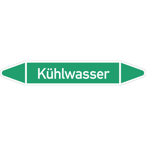 Rohrleitungsetikett Kühlwasser, gemäß DIN 2403, grün-weiß, für Rohre mit Ø 60 - 90 mm, Standardfolie, 310 x 52 mm, 3 St./Bogen Rohrleitungsetikett Kühlwasser, gemäß DIN 2403, grün-weiß, für Rohre mit Ø 60 - 90 mm, Standardfolie, 310 x 52 mm, 3 St./Bogen