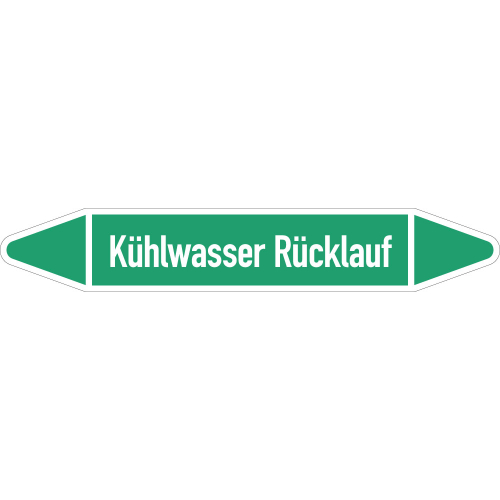 Rohrleitungsetikett Kühlwasser Rücklauf, gemäß DIN 2403, grün-weiß, für Rohre mit Ø 60 - 90 mm, Standardfolie, 310 x 52 mm, 3 St./Bogen Rohrleitungsetikett Kühlwasser Rücklauf, gemäß DIN 2403, grün-weiß, für Rohre mit Ø 60 - 90 mm, Standardfolie, 310 x 52 mm, 3 St./Bogen
