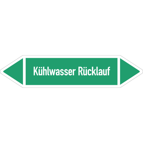 Rohrleitungsetikett Kühlwasser Rücklauf, gemäß DIN 2403, grün-weiß, für Rohre mit Ø ab 90 mm, Standardfolie, 440 x 100 mm, 2 St./Bogen Rohrleitungsetikett Kühlwasser Rücklauf, gemäß DIN 2403, grün-weiß, für Rohre mit Ø ab 90 mm, Standardfolie, 440 x 100 mm, 2 St./Bogen