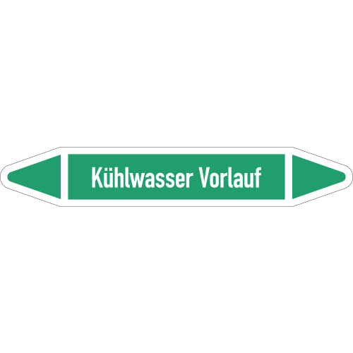 Rohrleitungsetikett Kühlwasser Vorlauf, gemäß DIN 2403, grün-weiß, für Rohre mit Ø 40 - 60 mm, Standardfolie, 218 x 37 mm, 5 St./Bogen Rohrleitungsetikett Kühlwasser Vorlauf, gemäß DIN 2403, grün-weiß, für Rohre mit Ø 40 - 60 mm, Standardfolie, 218 x 37 mm, 5 St./Bogen