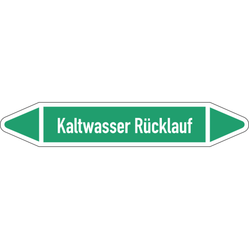 Rohrleitungsetikett Kaltwasser Rücklauf, gemäß DIN 2403, grün-weiß, für Rohre mit Ø 15 - 25 mm, Standardfolie, 96 x 17 mm, 8 St./Bogen Rohrleitungsetikett Kaltwasser Rücklauf, gemäß DIN 2403, grün-weiß, für Rohre mit Ø 15 - 25 mm, Standardfolie, 96 x 17 mm, 8 St./Bogen