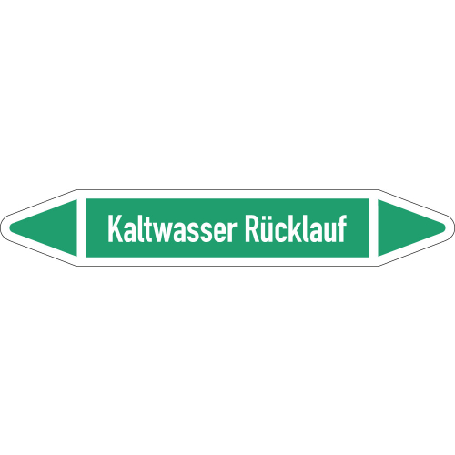 Rohrleitungsetikett Kaltwasser Rücklauf, gemäß DIN 2403, grün-weiß, für Rohre mit Ø 25 - 40 mm, Standardfolie, 154 x 26 mm, 5 St./Bogen Rohrleitungsetikett Kaltwasser Rücklauf, gemäß DIN 2403, grün-weiß, für Rohre mit Ø 25 - 40 mm, Standardfolie, 154 x 26 mm, 5 St./Bogen