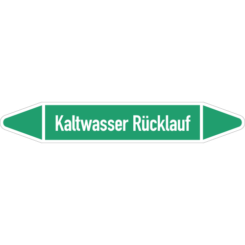Rohrleitungsetikett Kaltwasser Rücklauf, gemäß DIN 2403, grün-weiß, für Rohre mit Ø 60 - 90 mm, Standardfolie, 310 x 52 mm, 3 St./Bogen Rohrleitungsetikett Kaltwasser Rücklauf, gemäß DIN 2403, grün-weiß, für Rohre mit Ø 60 - 90 mm, Standardfolie, 310 x 52 mm, 3 St./Bogen