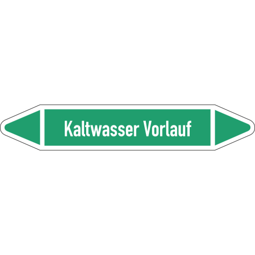 Rohrleitungsetikett Kaltwasser Vorlauf, gemäß DIN 2403, grün-weiß, für Rohre mit Ø 15 - 25 mm, Standardfolie, 96 x 17 mm, 8 St./Bogen Rohrleitungsetikett Kaltwasser Vorlauf, gemäß DIN 2403, grün-weiß, für Rohre mit Ø 15 - 25 mm, Standardfolie, 96 x 17 mm, 8 St./Bogen