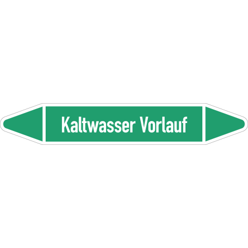Rohrleitungsetikett Kaltwasser Vorlauf, gemäß DIN 2403, grün-weiß, für Rohre mit Ø 60 - 90 mm, Standardfolie, 310 x 52 mm, 3 St./Bogen