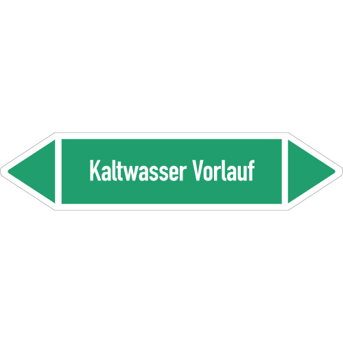 Rohrleitungsetikett Kaltwasser Vorlauf, gemäß DIN 2403, grün-weiß, für Rohre mit Ø ab 90 mm, Standardfolie, 440 x 100 mm, 2 St./Bogen Rohrleitungsetikett Kaltwasser Vorlauf, gemäß DIN 2403, grün-weiß, für Rohre mit Ø ab 90 mm, Standardfolie, 440 x 100 mm, 2 St./Bogen