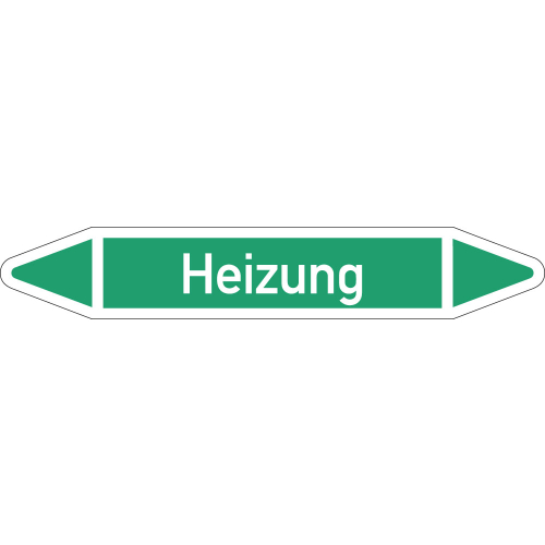 Rohrleitungsetikett Heizung, gemäß DIN 2403, grün-weiß, für Rohre mit Ø 25 - 40 mm, Standardfolie, 154 x 26 mm, 5 St./Bogen Rohrleitungsetikett Heizung, gemäß DIN 2403, grün-weiß, für Rohre mit Ø 25 - 40 mm, Standardfolie, 154 x 26 mm, 5 St./Bogen