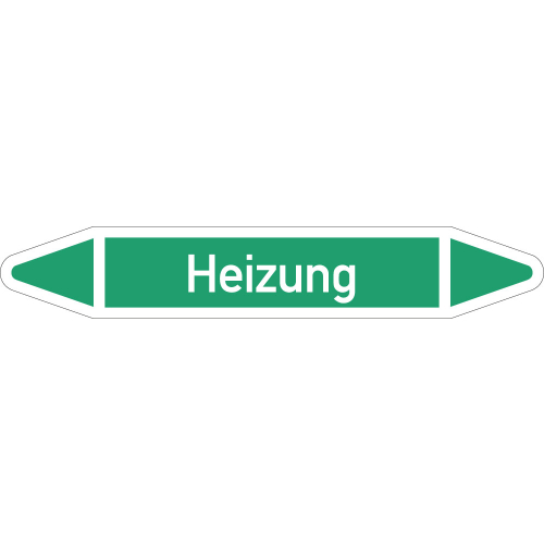 Rohrleitungsetikett Heizung, gemäß DIN 2403, grün-weiß, für Rohre mit Ø 40 - 60 mm, Standardfolie, 218 x 37 mm, 5 St./Bogen Rohrleitungsetikett Heizung, gemäß DIN 2403, grün-weiß, für Rohre mit Ø 40 - 60 mm, Standardfolie, 218 x 37 mm, 5 St./Bogen
