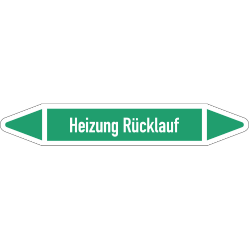 Rohrleitungsetikett Heizung Rücklauf, gemäß DIN 2403, grün-weiß, für Rohre mit Ø 25 - 40 mm, Standardfolie, 154 x 26 mm, 5 St./Bogen Rohrleitungsetikett Heizung Rücklauf, gemäß DIN 2403, grün-weiß, für Rohre mit Ø 25 - 40 mm, Standardfolie, 154 x 26 mm, 5 St./Bogen