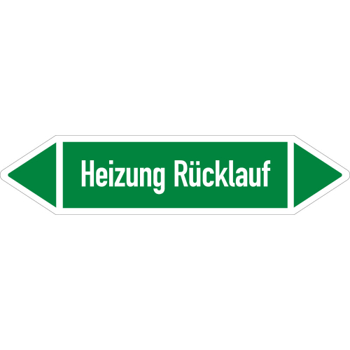 Rohrleitungsetikett Heizung Rücklauf, gemäß DIN 2403, grün-weiß, für Rohre mit Ø ab 90 mm, Standardfolie, 440 x 100 mm, 2 St./Bogen Rohrleitungsetikett Heizung Rücklauf, gemäß DIN 2403, grün-weiß, für Rohre mit Ø ab 90 mm, Standardfolie, 440 x 100 mm, 2 St./Bogen