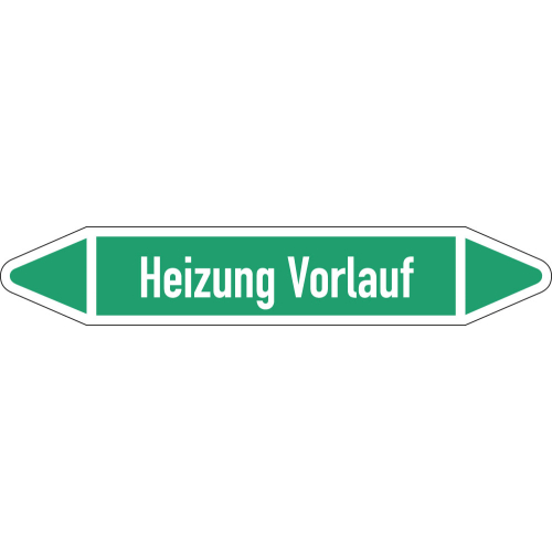 Rohrleitungsetikett Heizung Vorlauf, gemäß DIN 2403, grün-weiß, für Rohre mit Ø 15 - 25 mm, Standardfolie, 96 x 17 mm, 8 St./Bogen Rohrleitungsetikett Heizung Vorlauf, gemäß DIN 2403, grün-weiß, für Rohre mit Ø 15 - 25 mm, Standardfolie, 96 x 17 mm, 8 St./Bogen