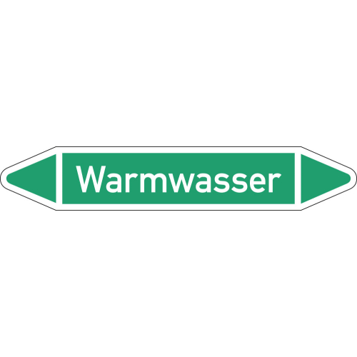 Rohrleitungsetikett Warmwasser, gemäß DIN 2403, grün-weiß, für Rohre mit Ø 15 - 25 mm, Standardfolie, 96 x 17 mm, 8 St./Bogen Rohrleitungsetikett Warmwasser, gemäß DIN 2403, grün-weiß, für Rohre mit Ø 15 - 25 mm, Standardfolie, 96 x 17 mm, 8 St./Bogen