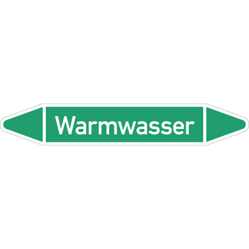 Rohrleitungsetikett Warmwasser, gemäß DIN 2403, grün-weiß, für Rohre mit Ø 60 - 90 mm, Standardfolie, 310 x 52 mm, 3 St./Bogen Rohrleitungsetikett Warmwasser, gemäß DIN 2403, grün-weiß, für Rohre mit Ø 60 - 90 mm, Standardfolie, 310 x 52 mm, 3 St./Bogen