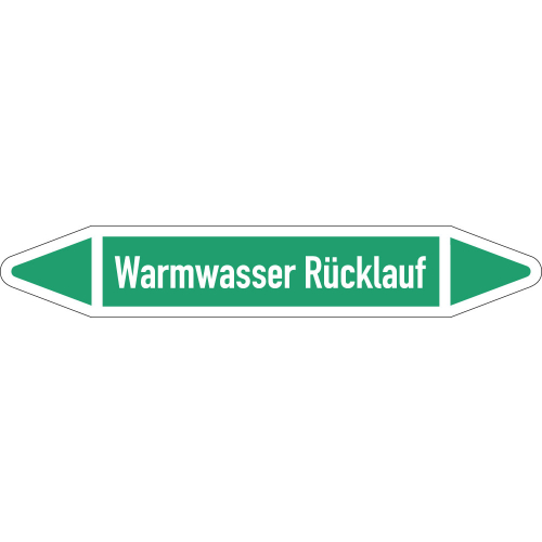 Rohrleitungsetikett Warmwasser Rücklauf, gemäß DIN 2403, grün-weiß, für Rohre mit Ø 25 - 40 mm, Standardfolie, 154 x 26 mm, 5 St./Bogen Rohrleitungsetikett Warmwasser Rücklauf, gemäß DIN 2403, grün-weiß, für Rohre mit Ø 25 - 40 mm, Standardfolie, 154 x 26 mm, 5 St./Bogen