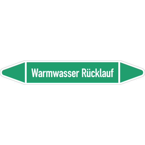 Rohrleitungsetikett Warmwasser Rücklauf, gemäß DIN 2403, grün-weiß, für Rohre mit Ø 60 - 90 mm, Standardfolie, 310 x 52 mm, 3 St./Bogen Rohrleitungsetikett Warmwasser Rücklauf, gemäß DIN 2403, grün-weiß, für Rohre mit Ø 60 - 90 mm, Standardfolie, 310 x 52 mm, 3 St./Bogen