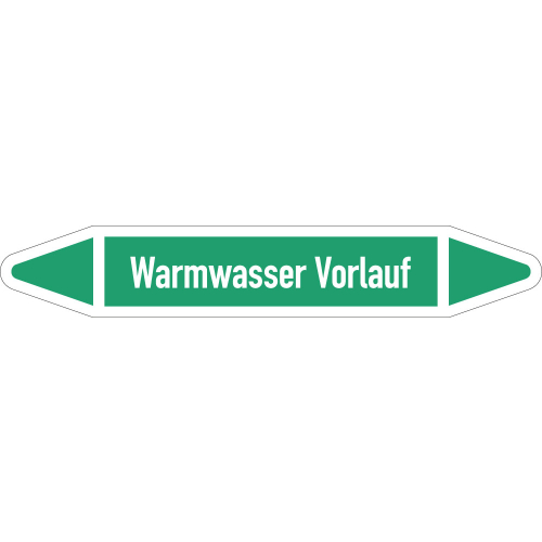 Rohrleitungsetikett Warmwasser Vorlauf, gemäß DIN 2403, grün-weiß, für Rohre mit Ø 40 - 60 mm, Standardfolie, 218 x 37 mm, 5 St./Bogen Rohrleitungsetikett Warmwasser Vorlauf, gemäß DIN 2403, grün-weiß, für Rohre mit Ø 40 - 60 mm, Standardfolie, 218 x 37 mm, 5 St./Bogen
