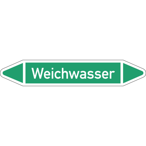 Rohrleitungsetikett Weichwasser, gemäß DIN 2403, grün-weiß, für Rohre mit Ø 15 - 25 mm, Standardfolie, 96 x 17 mm, 8 St./Bogen